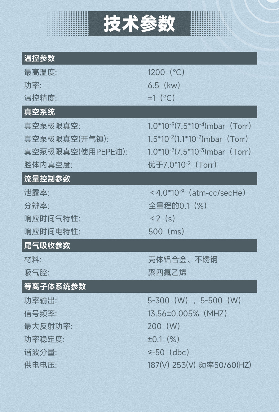 等離子體增強(qiáng)化學(xué)氣相沉積系統(tǒng)技術(shù)參數(shù)